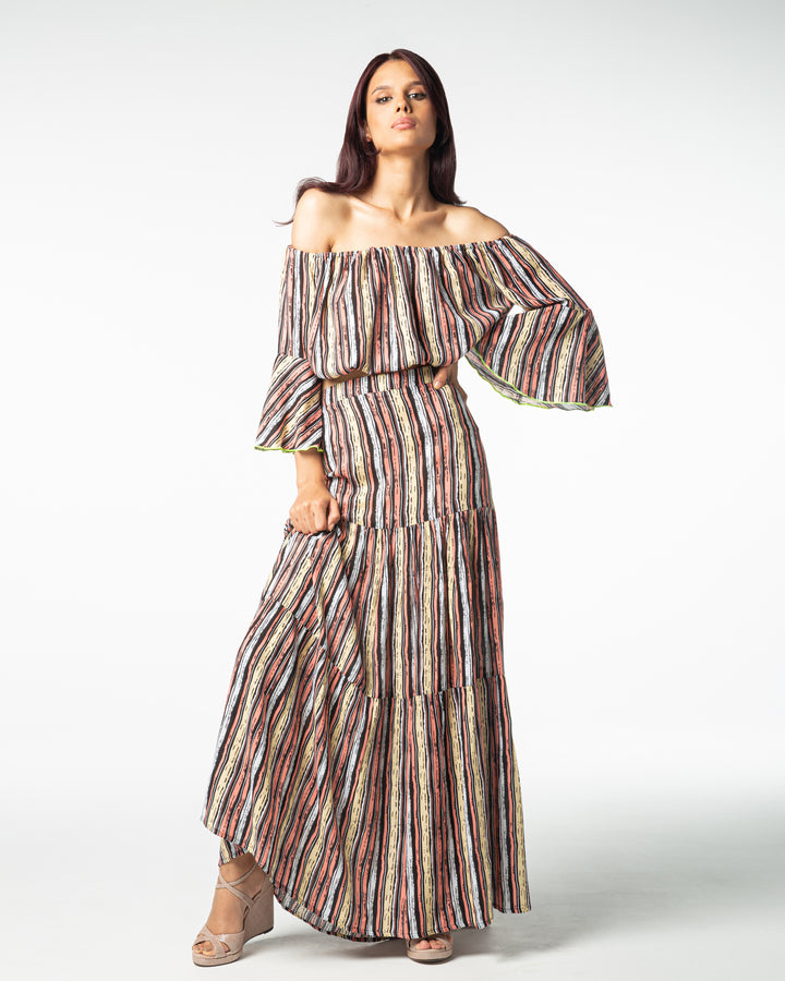 Set jupe longue + croptop (Cotton imprimé orange)