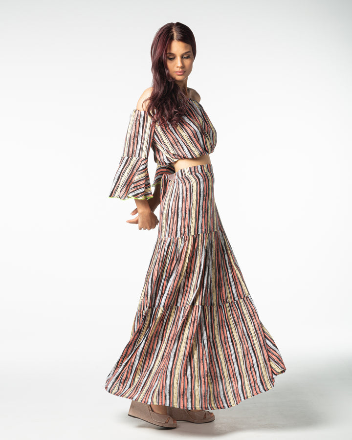 Set jupe longue + croptop (Cotton imprimé orange)