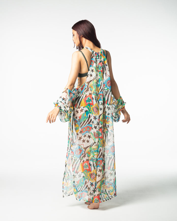 Robe longue de plage: mousseline imprimé vert