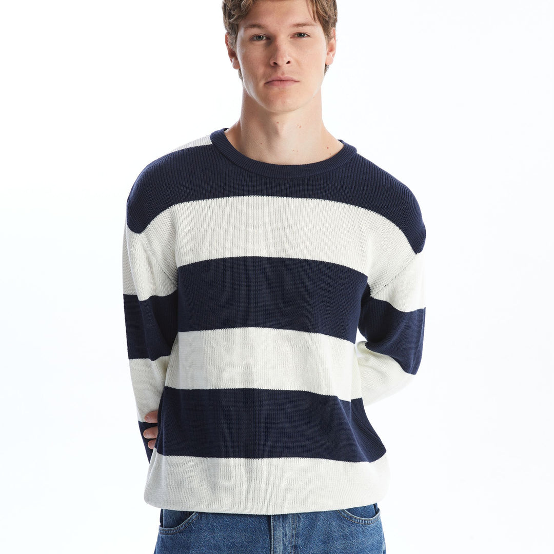 Moudda LC Waikiki - Pull rayé en tricot Homme Indigo - Tunisie 1