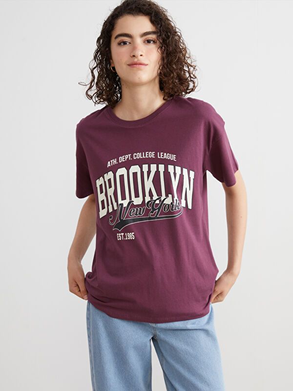 Moudda LC Waikiki - Body imprimé en jersey manches courtes Femme Prune - Tunisie 1