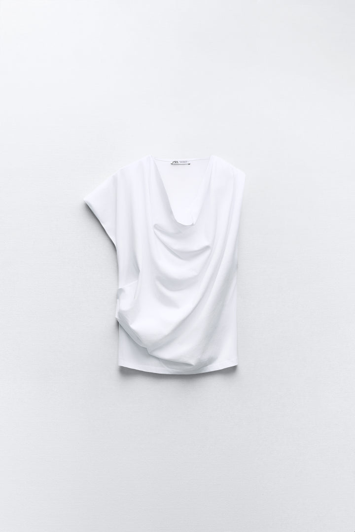 T-shirt blanc asymétrique drapé