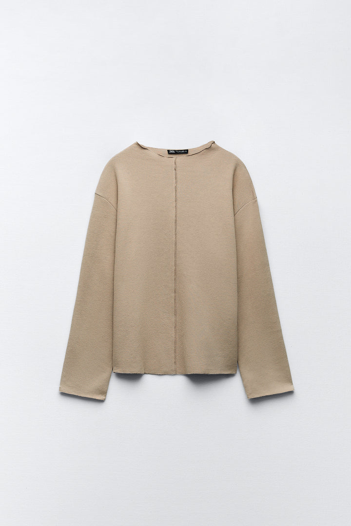 Pull col rond manches longues ensemble doux