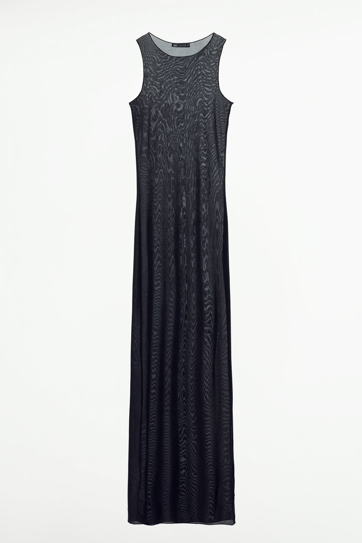 Robe longue transparente sans manches surpiqûres Overlock