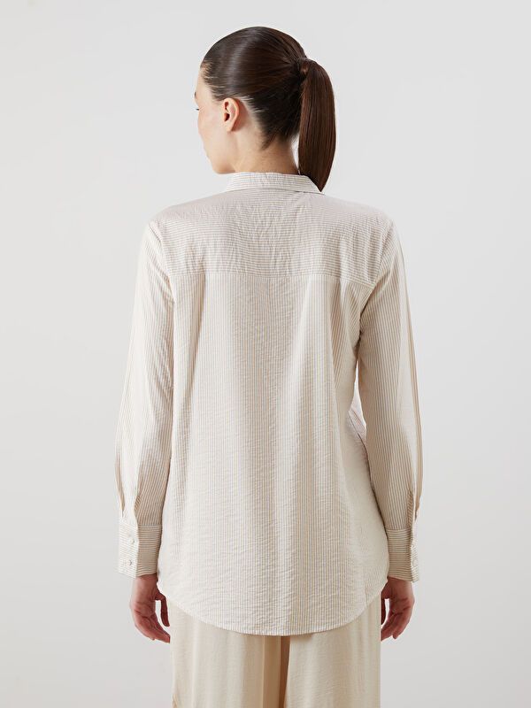 Moudda LC Waikiki - Chemise tissée manches longues Femme Rayures beiges - Tunisie 4