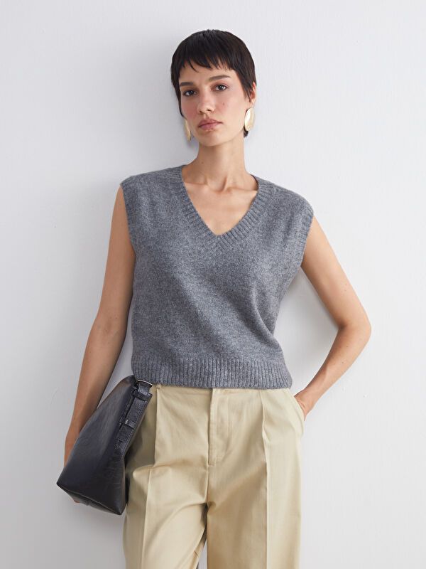 Moudda LC Waikiki - Pull tricot sans manches Femme Mélange d'anth. - Tunisie 1