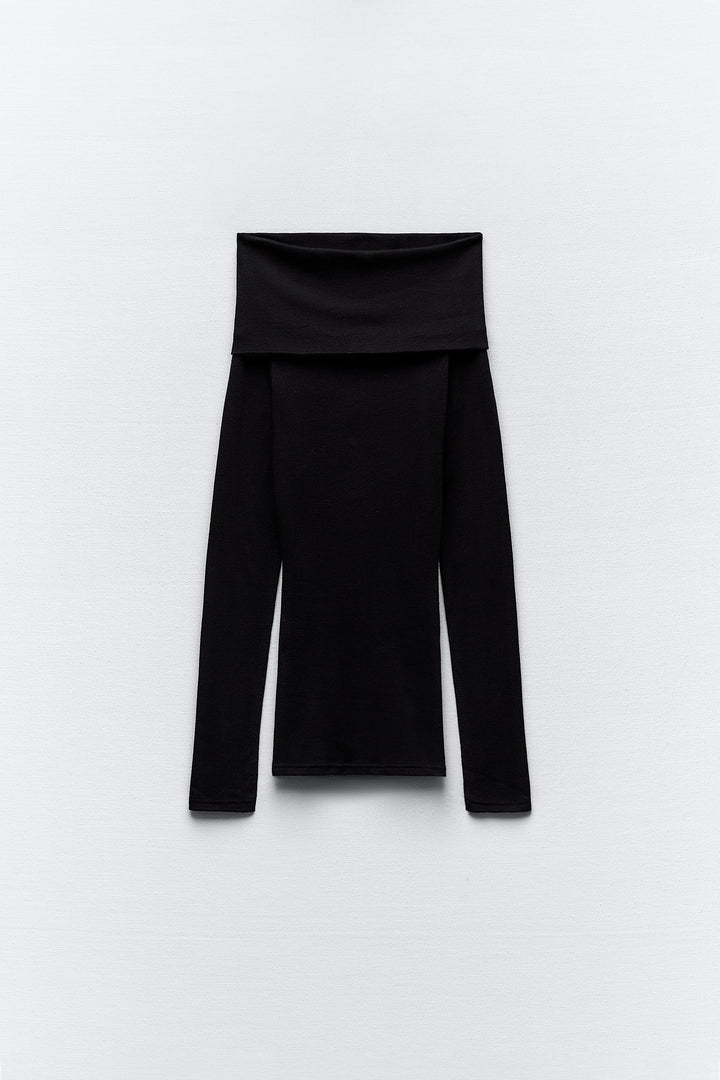 Haut off the shoulder sans manches, bretelles fines, sans nœud, manches longues