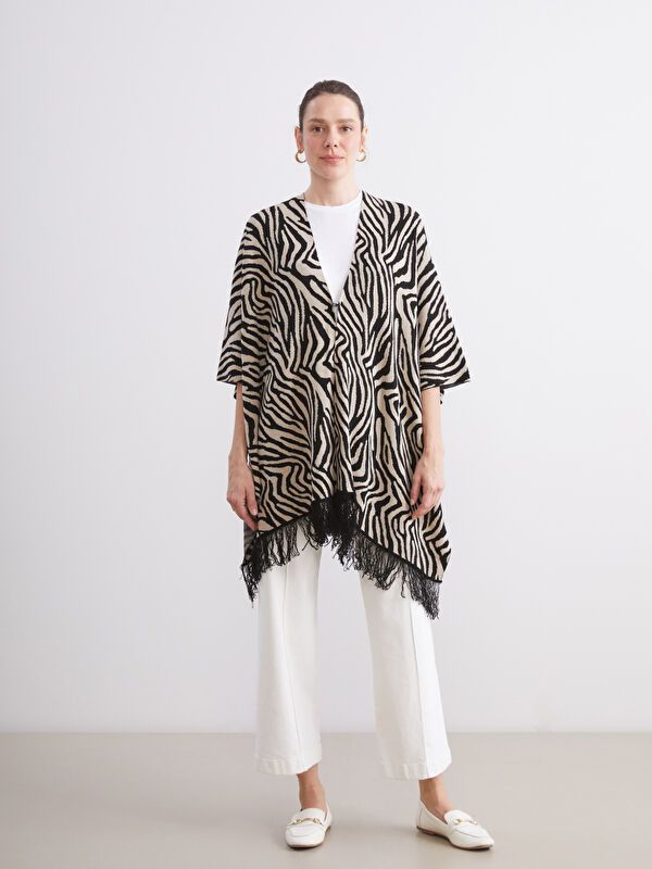 Moudda LC Waikiki - Poncho tricot Femme Jacquard beige - Tunisie 2