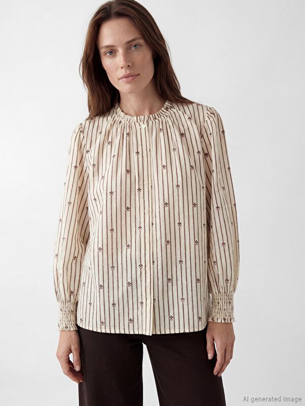Moudda LC Waikiki - Chemise manches longues en tissu pour Femme couleur Écru rayé - Tunisie 1