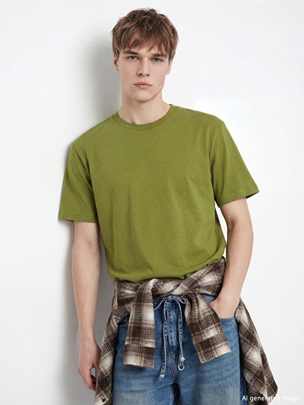 Moudda LC Waikiki - T-shirt basique manches courtes en jersey pour Homme couleur Vert olive - Tunisie 1