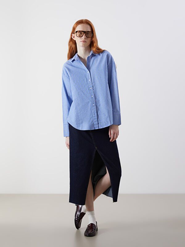 Moudda LC Waikiki - Chemise tissée manches longues Femme Rayures bleues - Tunisie 2