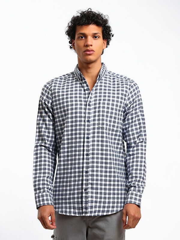 Moudda LC Waikiki - Chemise à carreaux manches longues en tissu couleur Bleu indigo à carreaux pour hommes - Tunisie 1