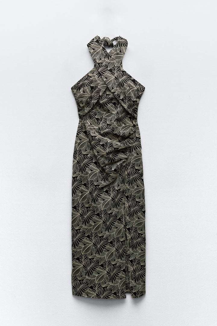 Robe midi broderie bicolore dos nu