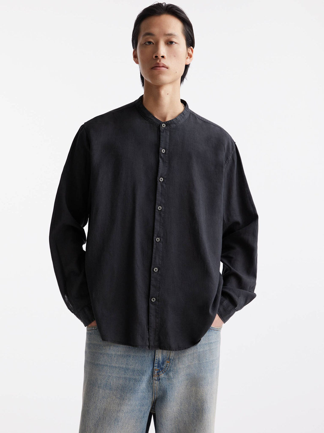 Moudda PULL & BEAR - Chemise Manches Longues Basique Col Mao - Tunisie 1