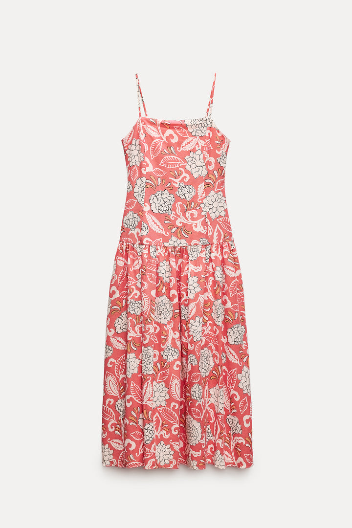 Robe Bretelles Imprimé Floral Corail