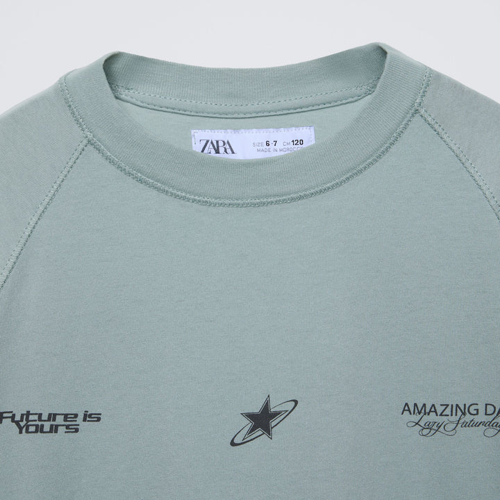 Moudda ZARA - T-shirt manches courtes dégradé motif + imprimé devant - Tunisie 3