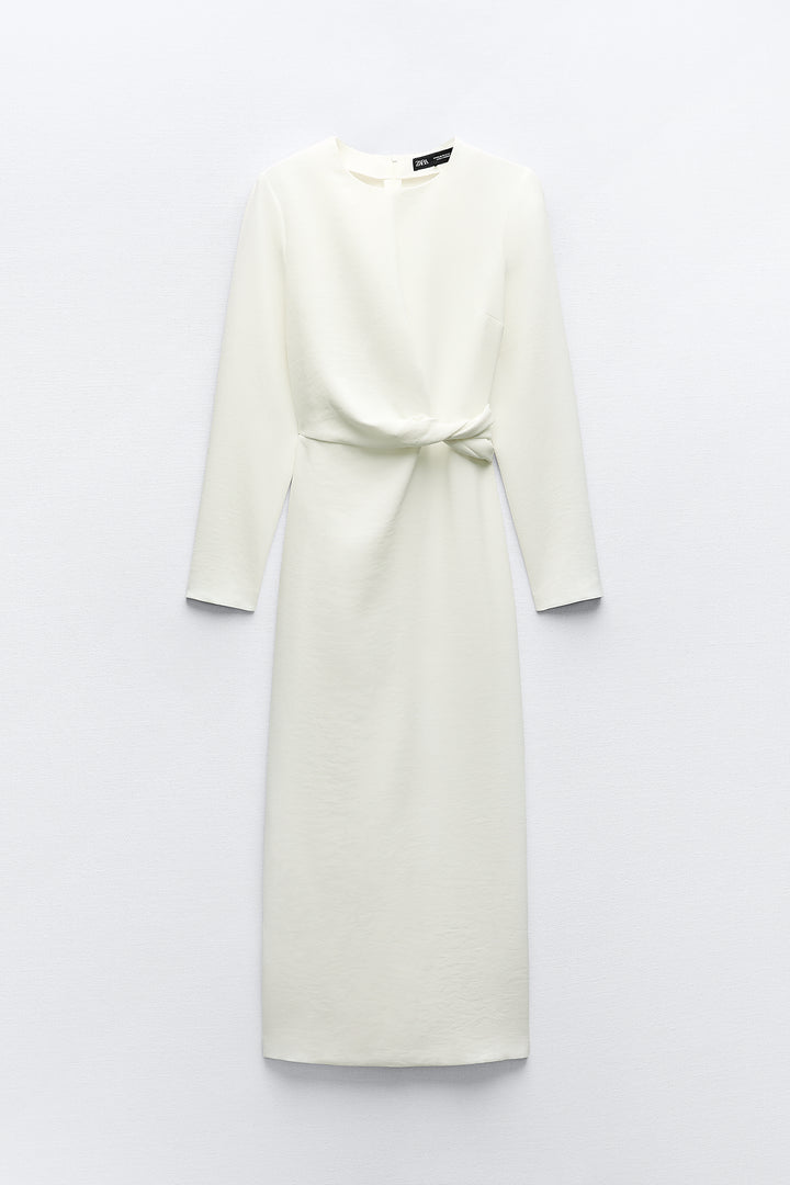 Robe midi crêpe nœud taille**