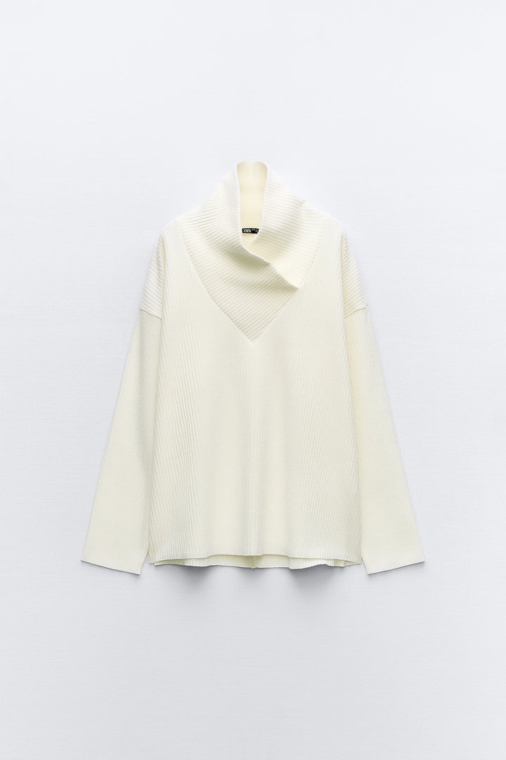 Sweat col croisé côtelé brossé