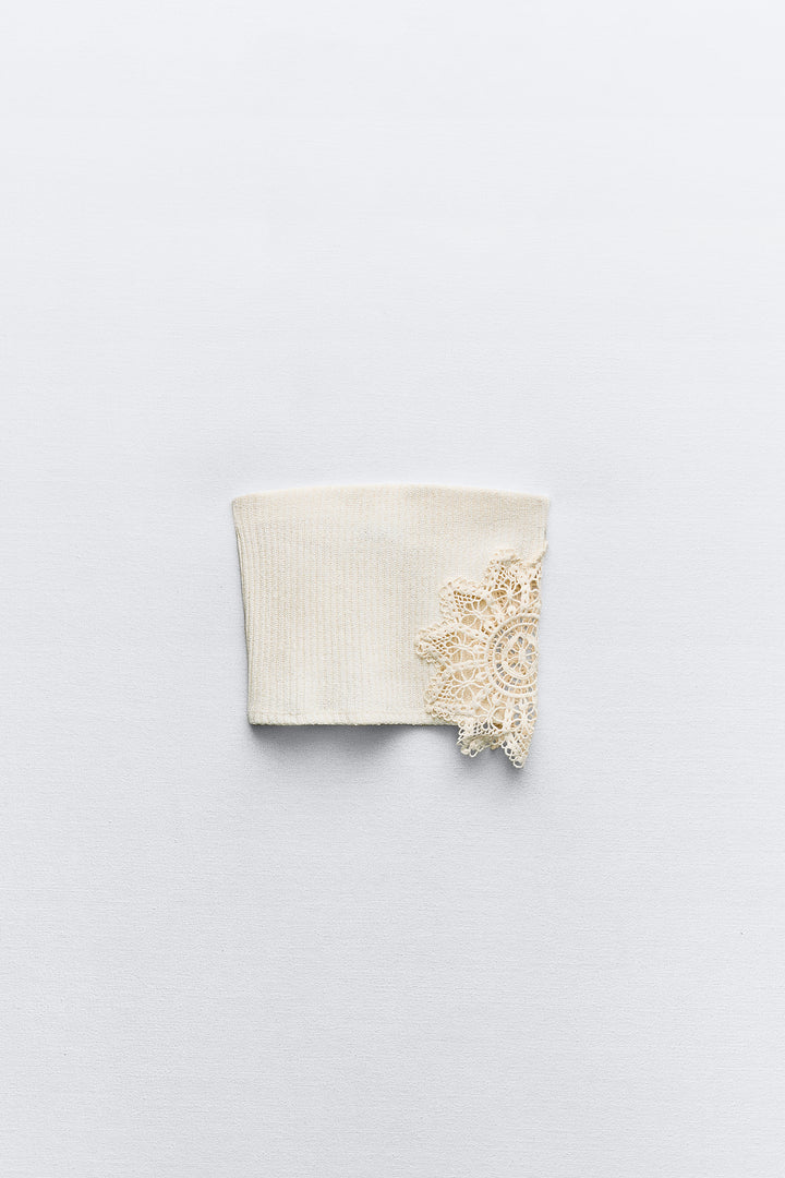 Top col bateau appliqué crochet (Ensemble)