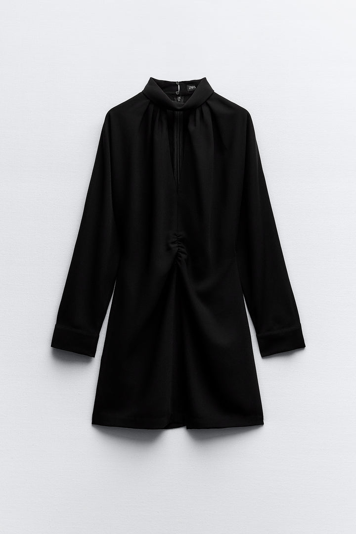 Robe mini crêpe manches longues col V