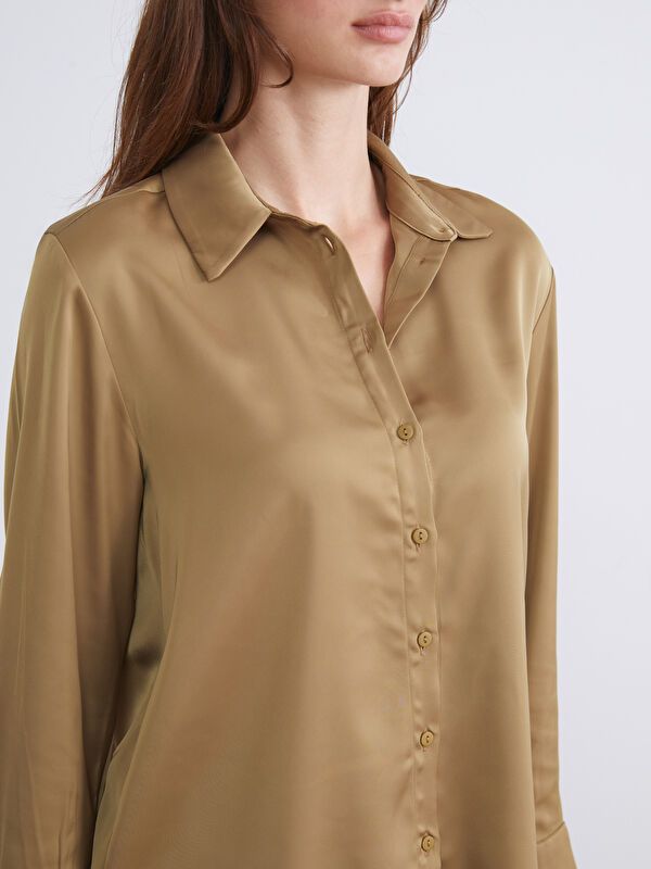 Moudda LC Waikiki - Chemise tissée manches longues Femme Kaki - Tunisie 3