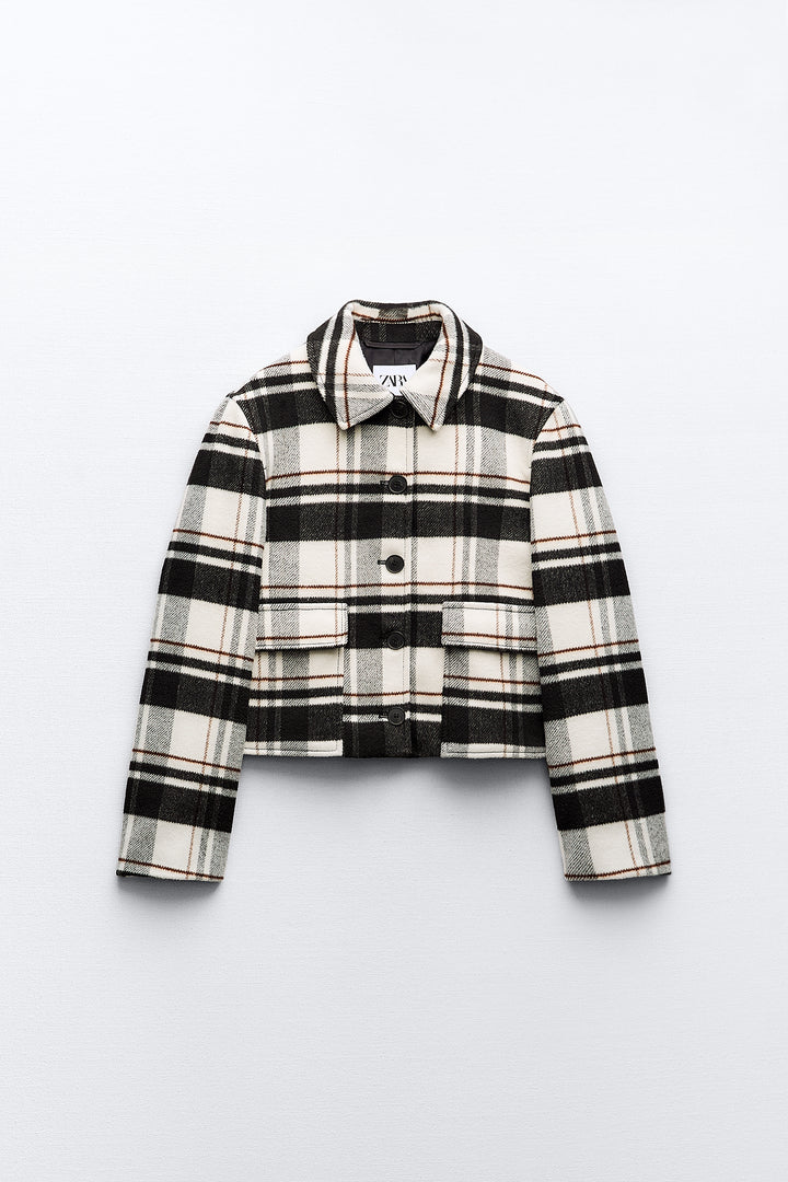 Veste carreaux ajustée poche plaquée**