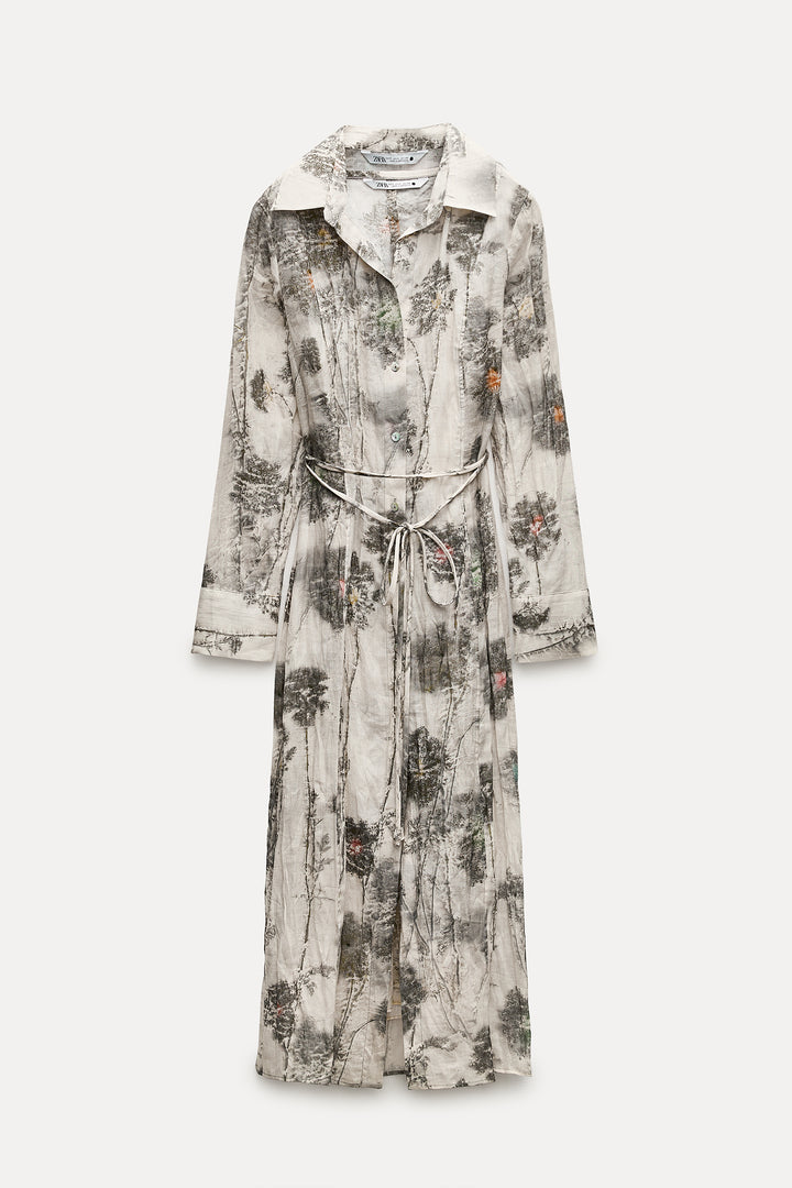 Robe chemise imprimée en ramie avec doublure