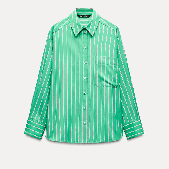 Moudda ZARA - Chemise ample rayée verte, manches longues, poche - Tunisie 1