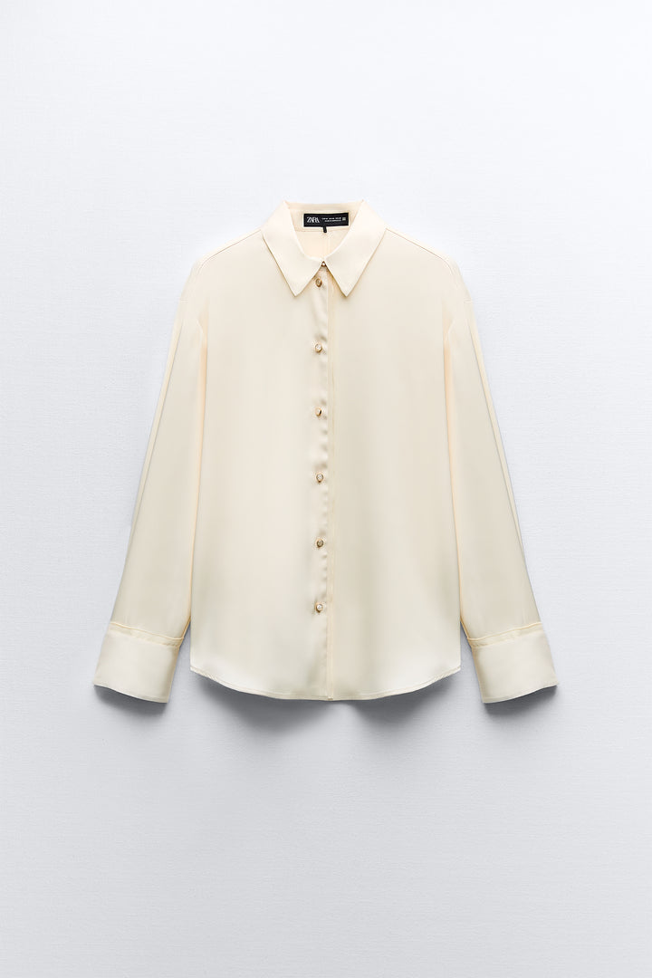 Chemise satin détail bouton manches longues (Ensemble)**