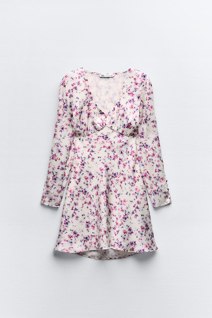 Robe mini satin imprimé col rond