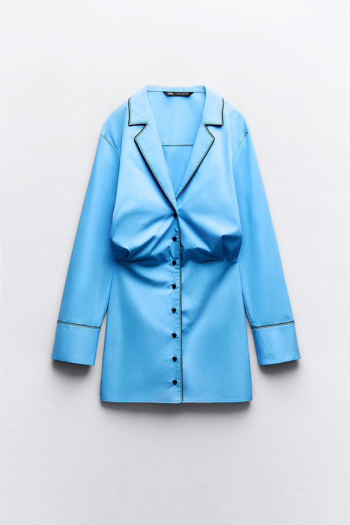 Robe courte manches longues gabardine chemisier