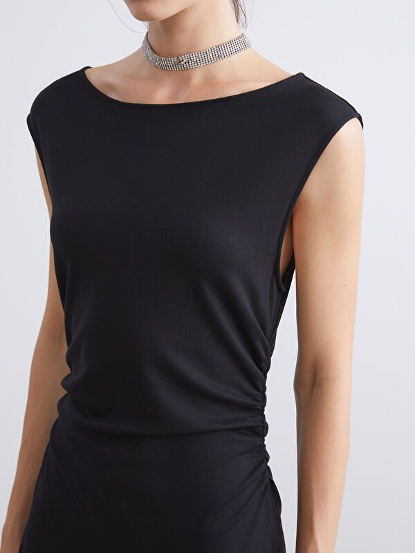 Moudda LC Waikiki - Robe en jersey manches courtes Femme Noir - Tunisie 3