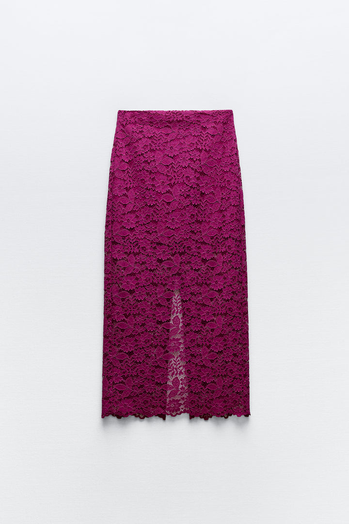 Jupe midi en dentelle transparente**