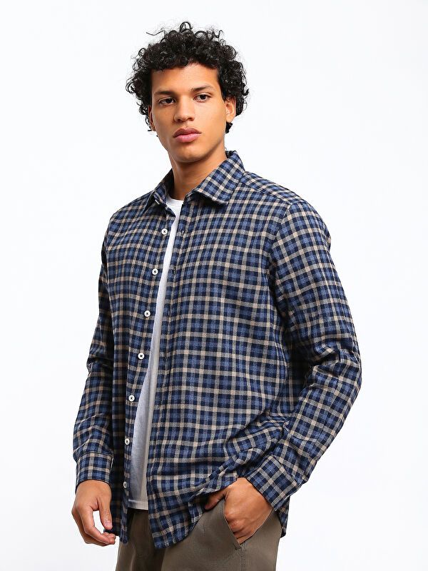 Moudda LC Waikiki - Chemise manches longues en tissu couleur Bleu pour hommes - Tunisie 4