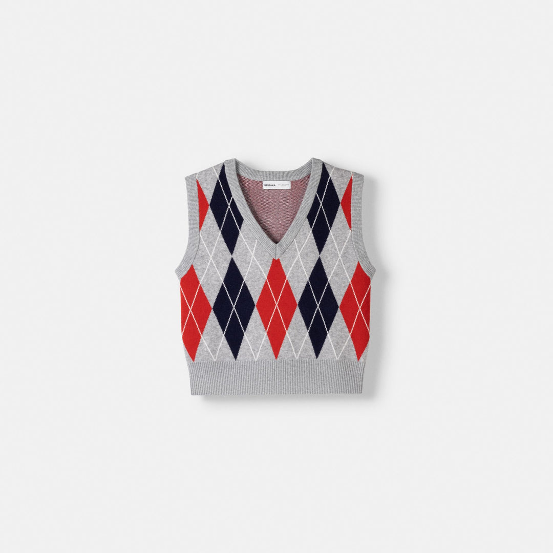 Moudda BERSHKA - Gilet sans Manches Col V à Losanges - Tunisie 1