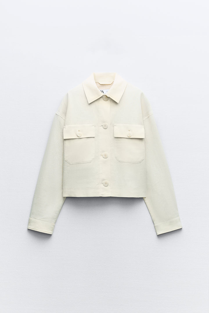 Veste Courte en Lin Boutons Détail Doublure