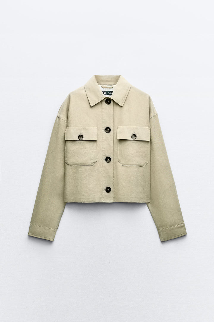Veste Courte en Lin Boutons Détail Doublure