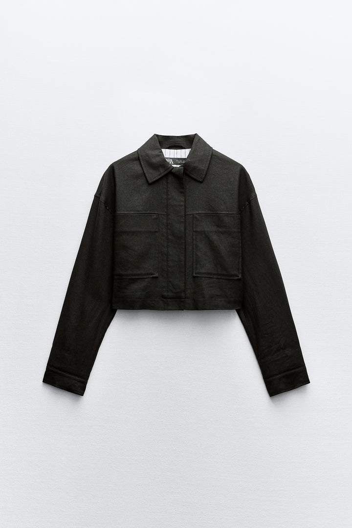 Veste courte lin col chemise