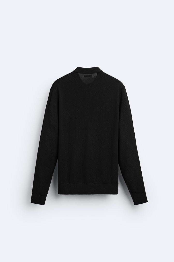 Polo maille lisse habillé manches longues en mérinos