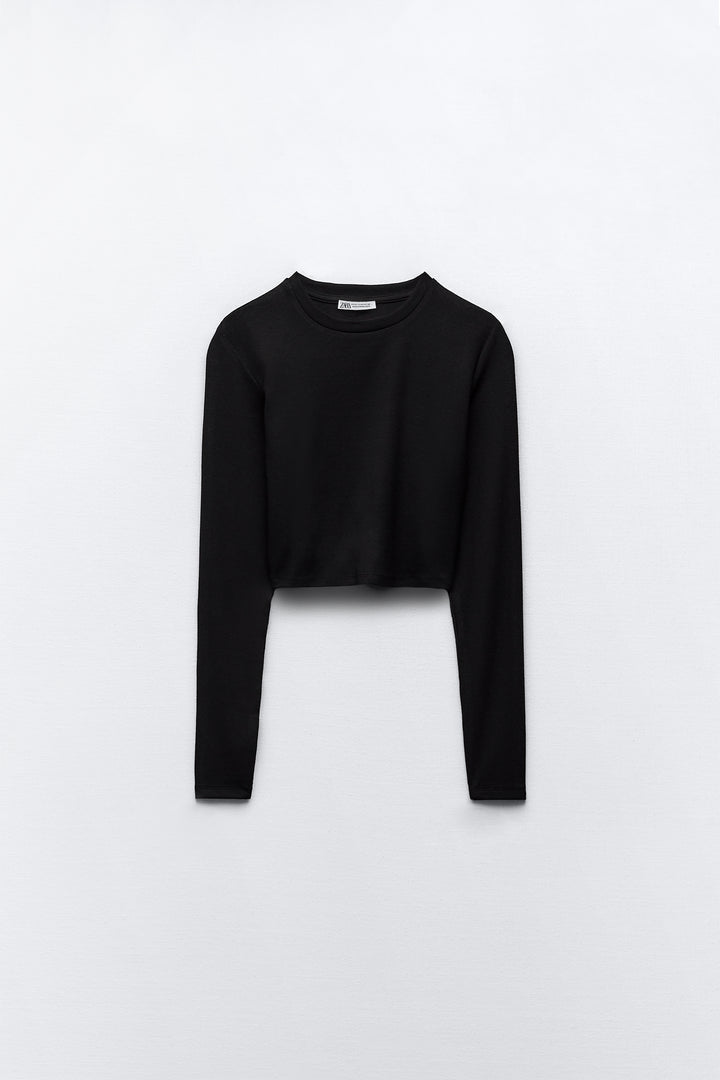 T-shirt manches longues col rond court modal RFID