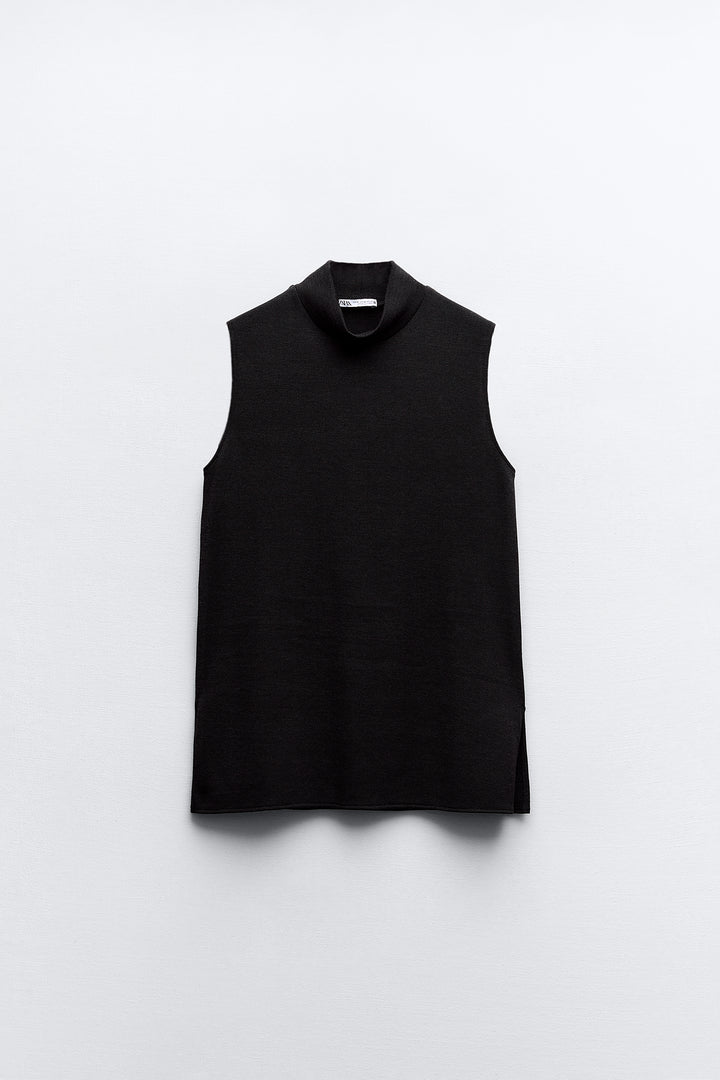 Top sans manches col montant piqué doux ensemble