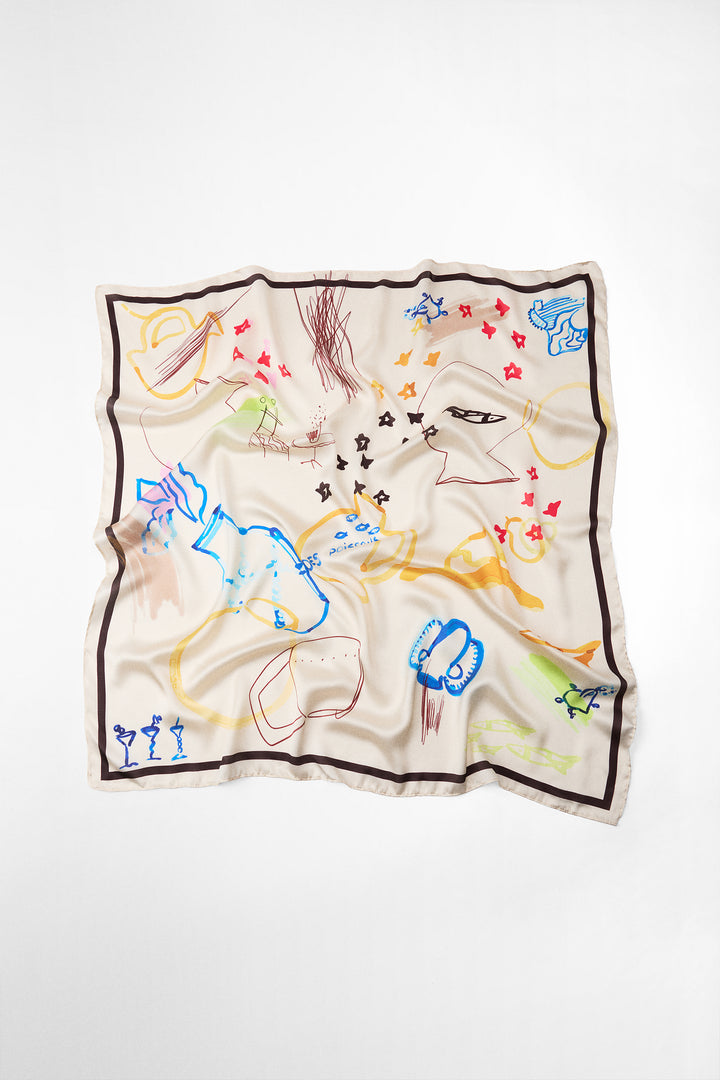 Foulard satin imprimé dessins 80x80