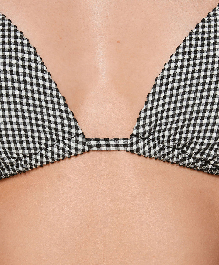 Moudda Oysho - Culotte Triangle Mousse Extra Sans Armatures Mini Vichy Noir - Tunisie 4