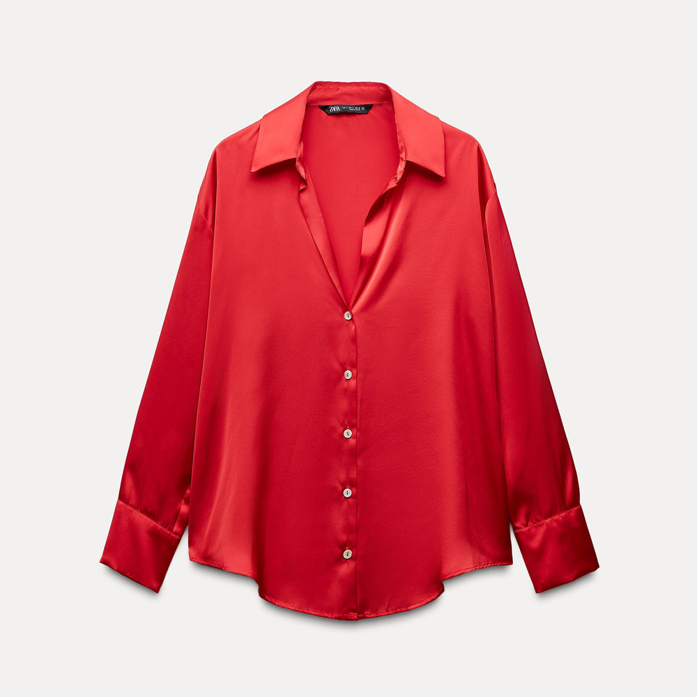 Moudda ZARA - Chemise en satin lisse, manches longues, décolleté plungé - Tunisie 2