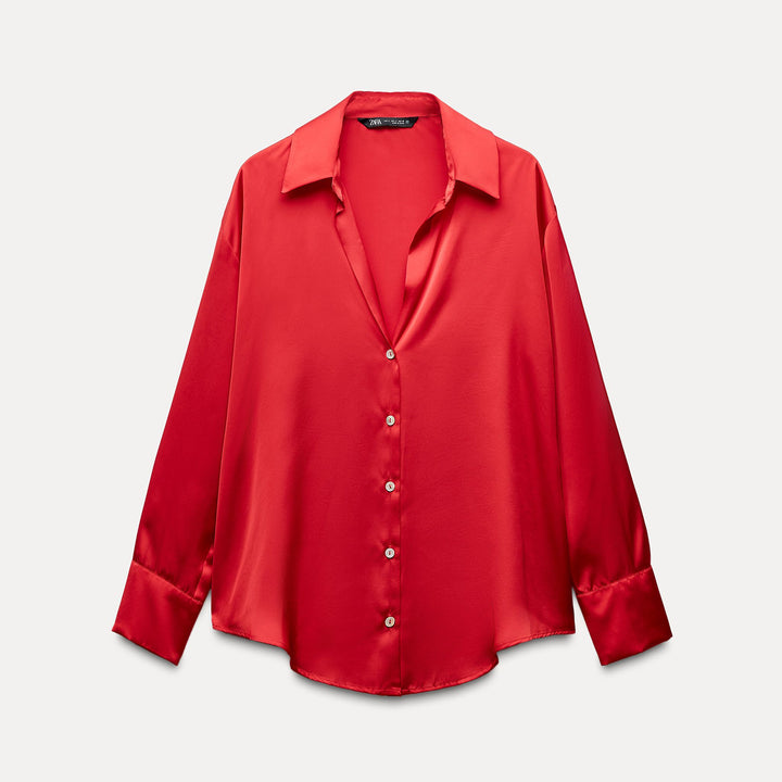 Moudda ZARA - Chemise en satin lisse, manches longues, décolleté plungé - Tunisie 2