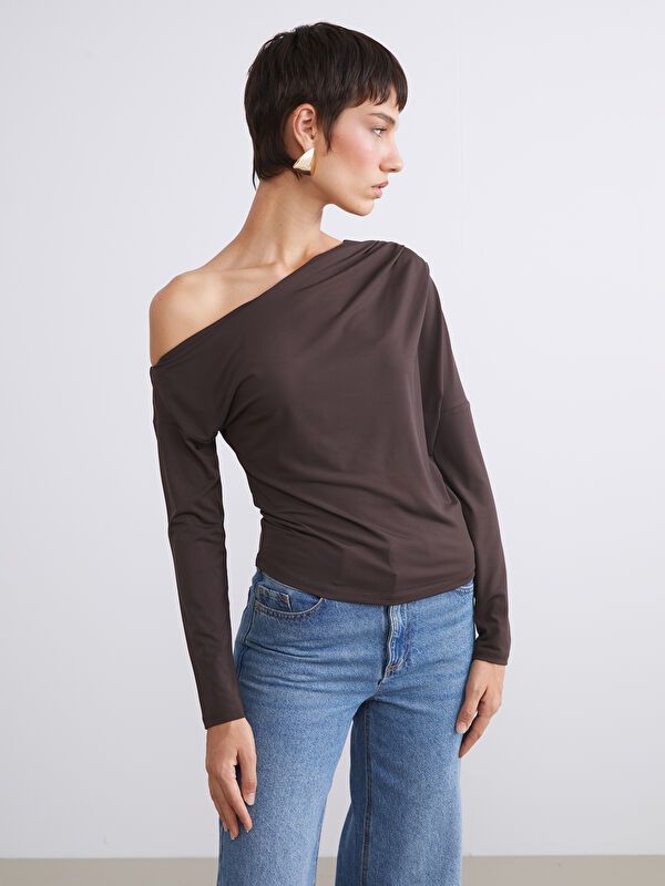 Moudda LC Waikiki - Body en jersey manches longues Femme Brun foncé - Tunisie 3