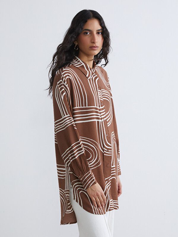 Moudda LC Waikiki - Tunique manches longues en tissu pour Femme couleur Marron imprimé - Tunisie 1