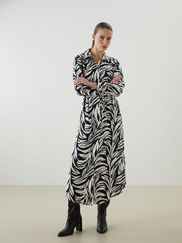 Moudda LC Waikiki - Robe tissée manches longues Femme Imprimé en noir - Tunisie 1