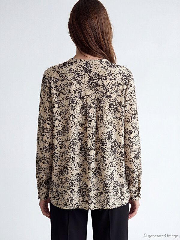 Moudda LC Waikiki - Chemisier (blouse) imprimé manches longues en tissu pour Femme couleur Beige imprimé - Tunisie 4
