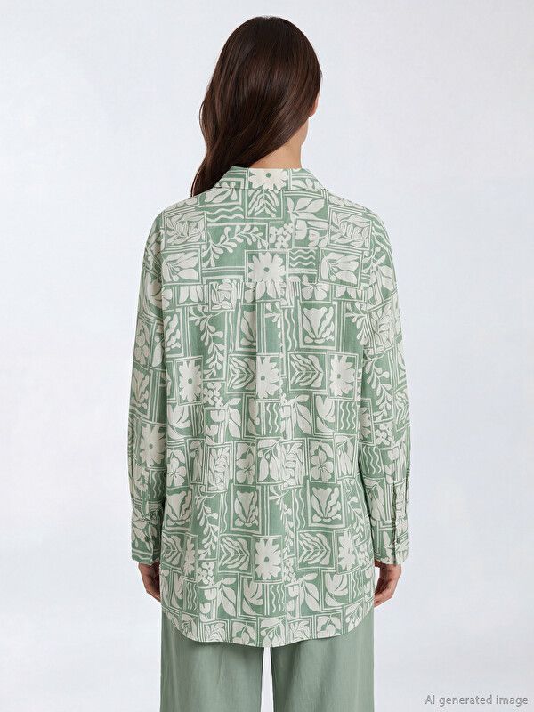 Moudda LC Waikiki - Tunique manches longues en tissu pour Femme couleur Vert clair imprimé - Tunisie 4